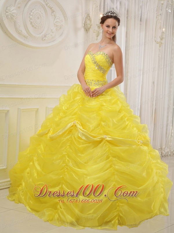 Yellow Beading and Ruched Dresses for a Quince