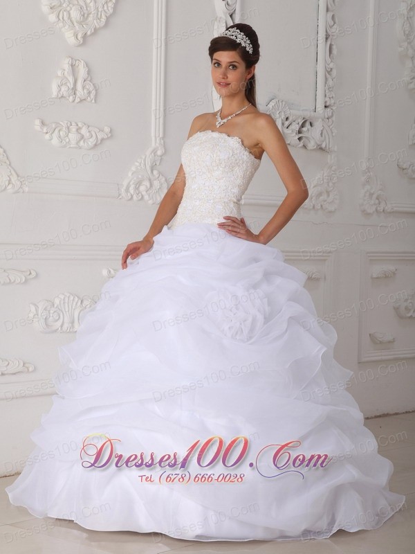 Princess White Quinceanera Dress Strapless Ball Gown