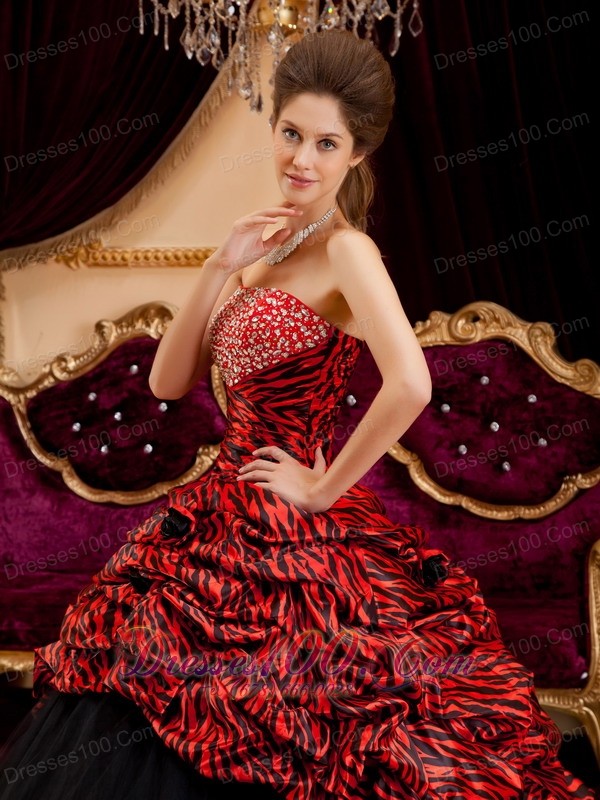 Sexy 2013 Red and Black Zebra Print Quinceanera Gown Dresses