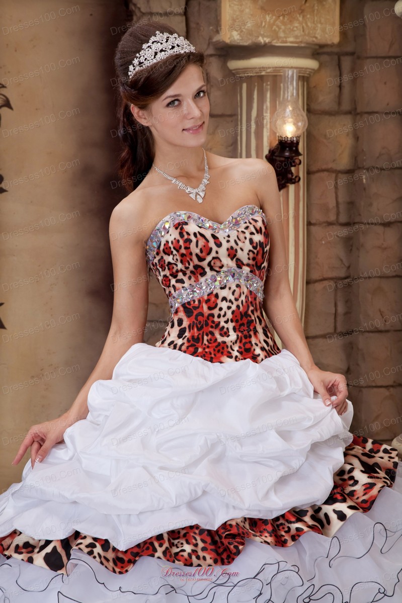 Leopard Print Beading Sweetheart Sweet 16 Dresses