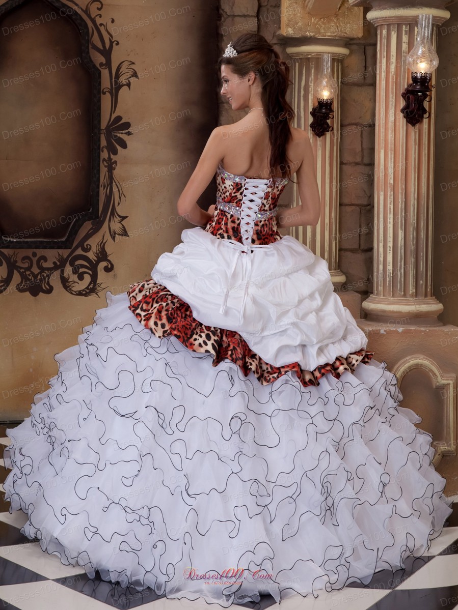 Leopard Print Beading Sweetheart Sweet 16 Dresses