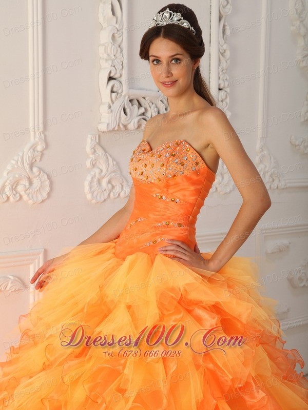 Lovely Light Orange Ruffles Sweet 15 Dresses Beading