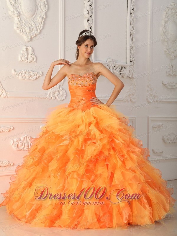 Lovely Light Orange Ruffles Sweet 15 Dresses Beading