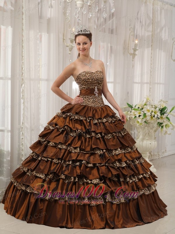 Modest Brown Quinceanera Dress Taffeta Ball Gown