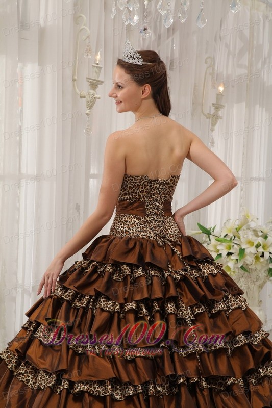 Modest Brown Quinceanera Dress Taffeta Ball Gown