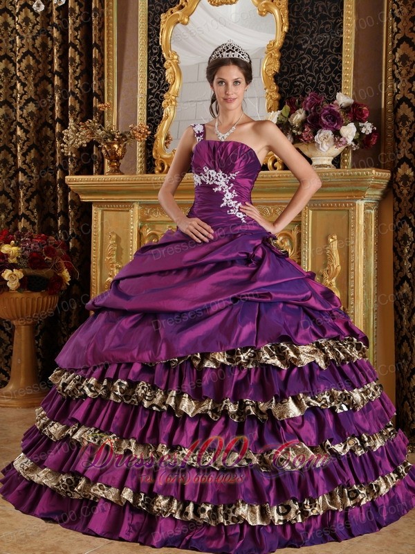 Zebra Print Purple One Shoulder Quinces Dresses Floor-length