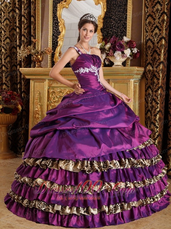 Zebra Print Purple One Shoulder Quinces Dresses Floor-length
