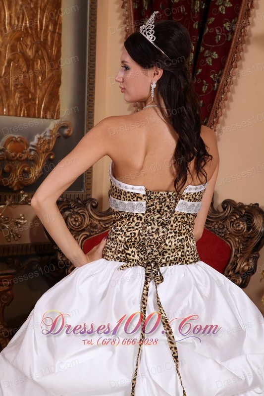 White Clearance Quinceanera Dress Strapless Leopard Beading