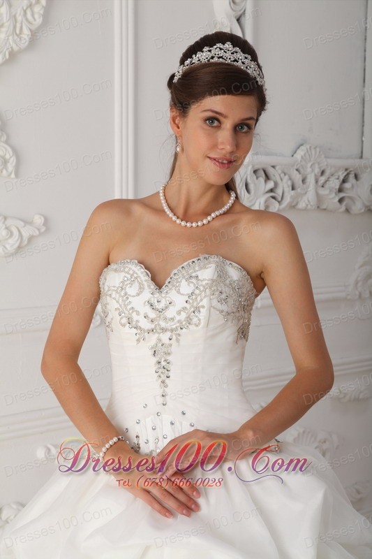 White Quinceanera Dress Sweetheart Organza Taffeta Beading