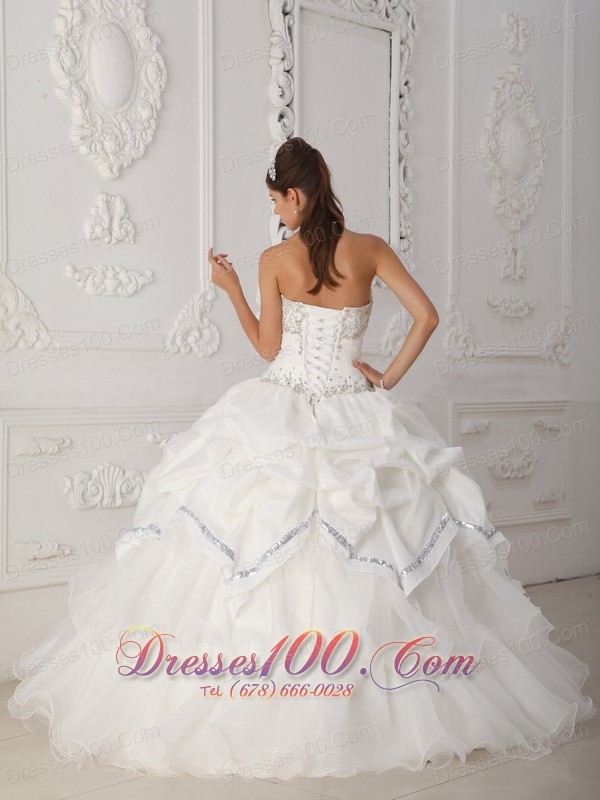 White Quinceanera Dress Sweetheart Organza Taffeta Beading