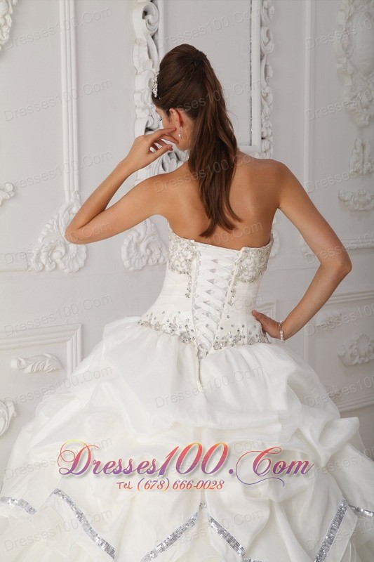 White Quinceanera Dress Sweetheart Organza Taffeta Beading