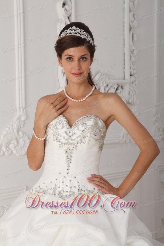 White Quinceanera Dress Sweetheart Organza Taffeta Beading