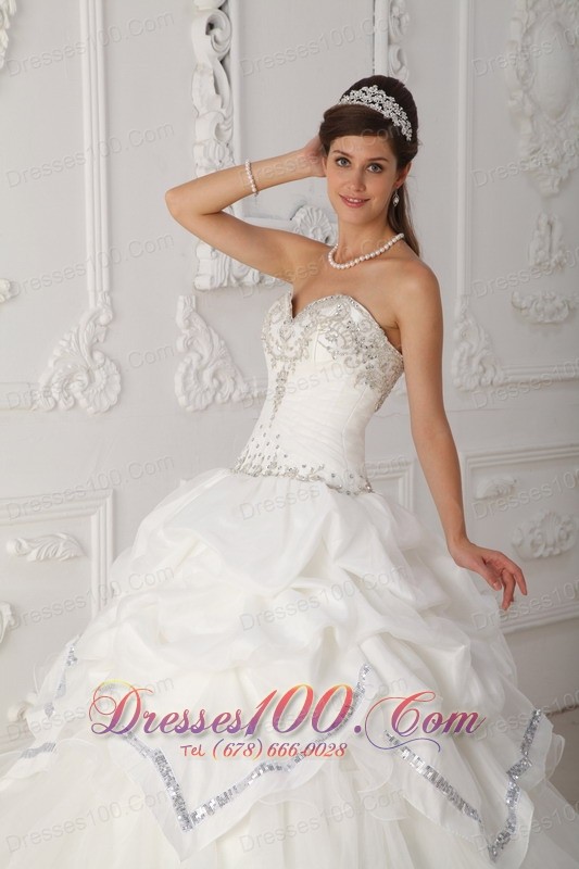 White Quinceanera Dress Sweetheart Organza Taffeta Beading