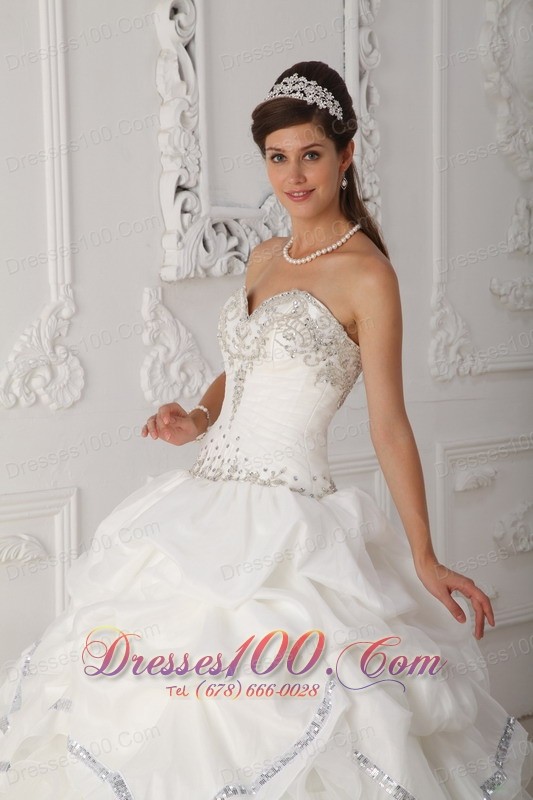 White Quinceanera Dress Sweetheart Organza Taffeta Beading