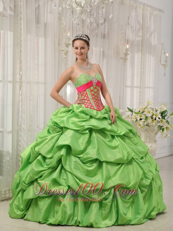 Green Sweetheart Beading Pick-ups Quinceanera Dress