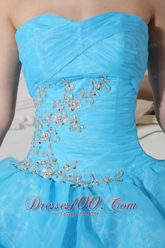 Blue Strapless Organza Beading Quinceanera Dress