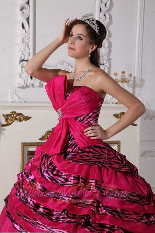 Hot Pink Trendy Quinceanera Dress Strapless Zebra Beading