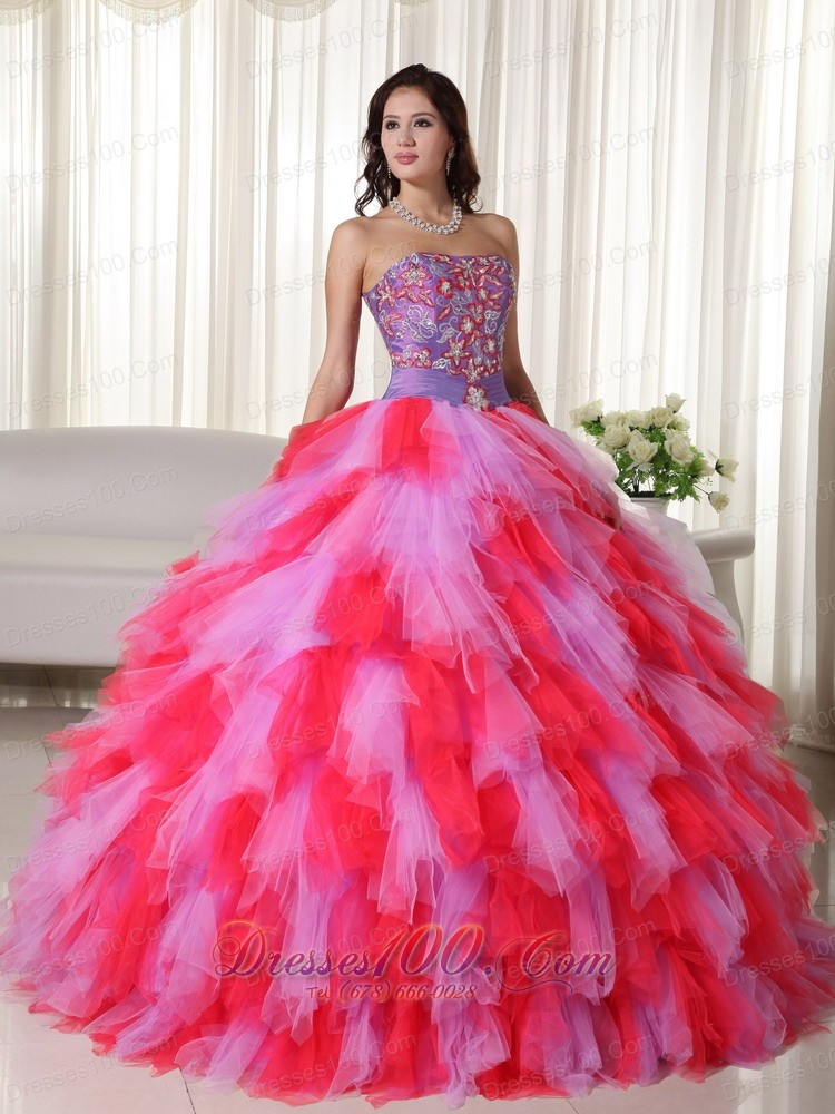 Ball Gown Strapless Trendy Tulle Appliques Quinceanera Dress