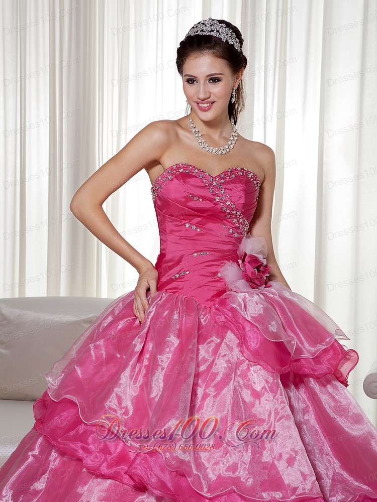 Sweetheart Taffeta Organza Beading Floral Quinceanera Dress