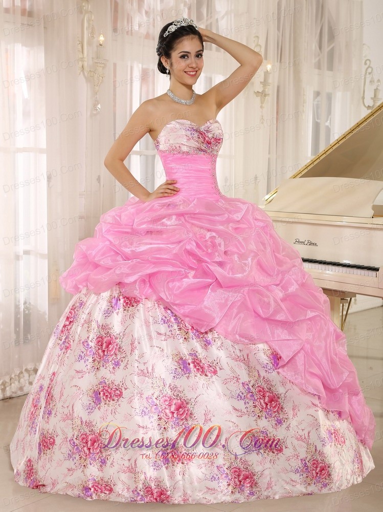 Sweetheart Sexy Pick-ups Rose Pink Quinceanera Dress Custom