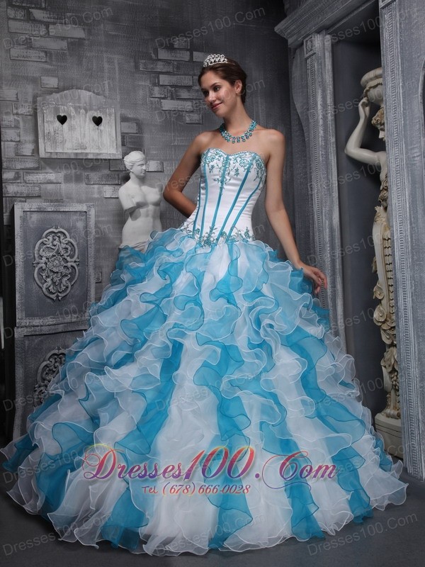 White Sky Blue Quinceanera Dress Sweetheart Taffeta Organza
