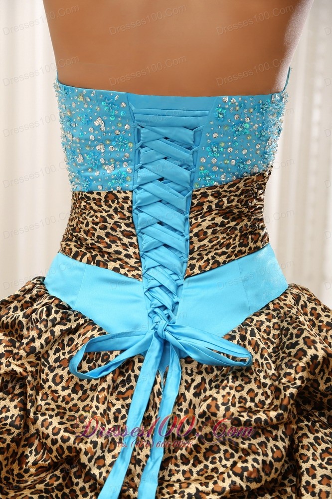 Unique Zebra Print Beading Blue Quinceanera Gowns Dresses