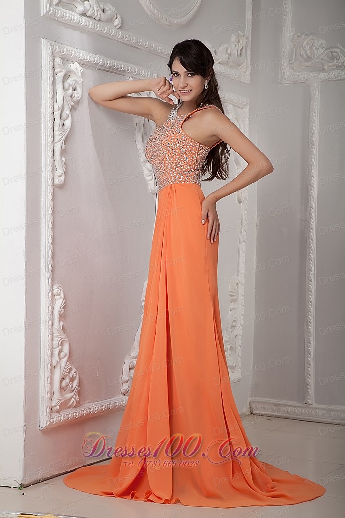 One Shoulder Brush Orange Dress for Prom