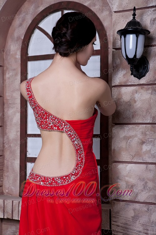 Beautiful One Shoulder Prom Dress Beading Back Cut