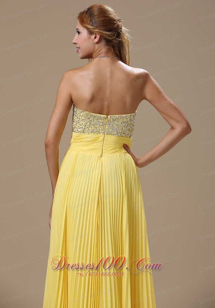 Yellow Pleated Prom Gown with Beadings 2013