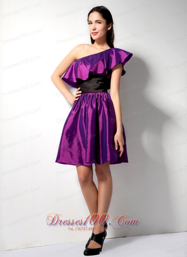 Flounced Hemline Asym One shoulder Bridesmaid Dress