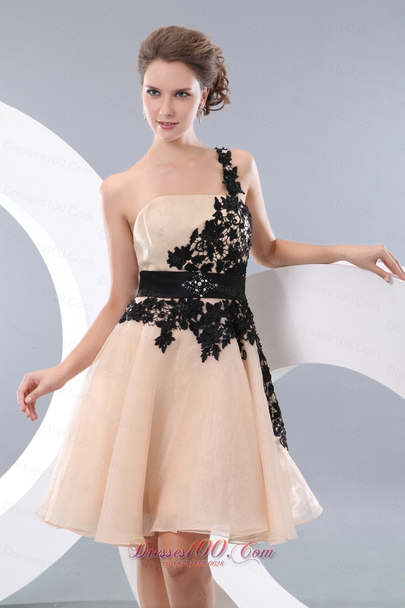 Appliques Covered Champagne Organza Knee-length Prom Graduation Dress