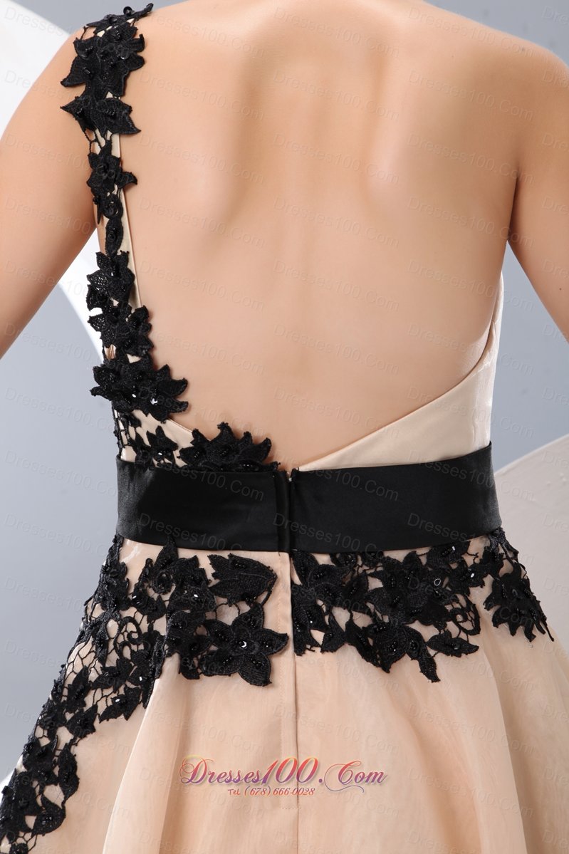 Appliques Covered Champagne Organza Knee-length Prom Graduation Dress