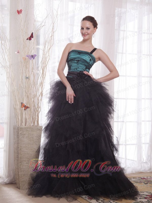 Ruffled Layers One Shoulder Tulle Brush Celebrity Dress