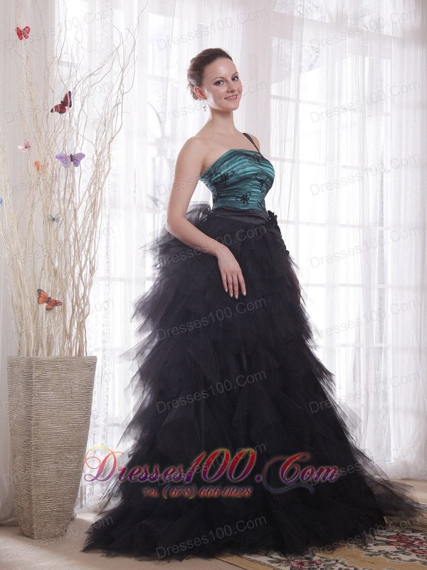 Ruffled Layers One Shoulder Tulle Brush Celebrity Dress