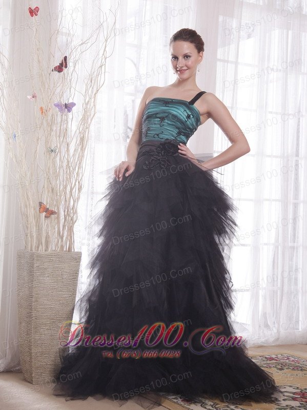 Ruffled Layers One Shoulder Tulle Brush Celebrity Dress