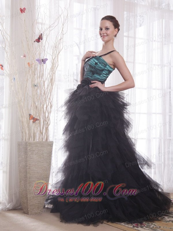 Ruffled Layers One Shoulder Tulle Brush Celebrity Dress