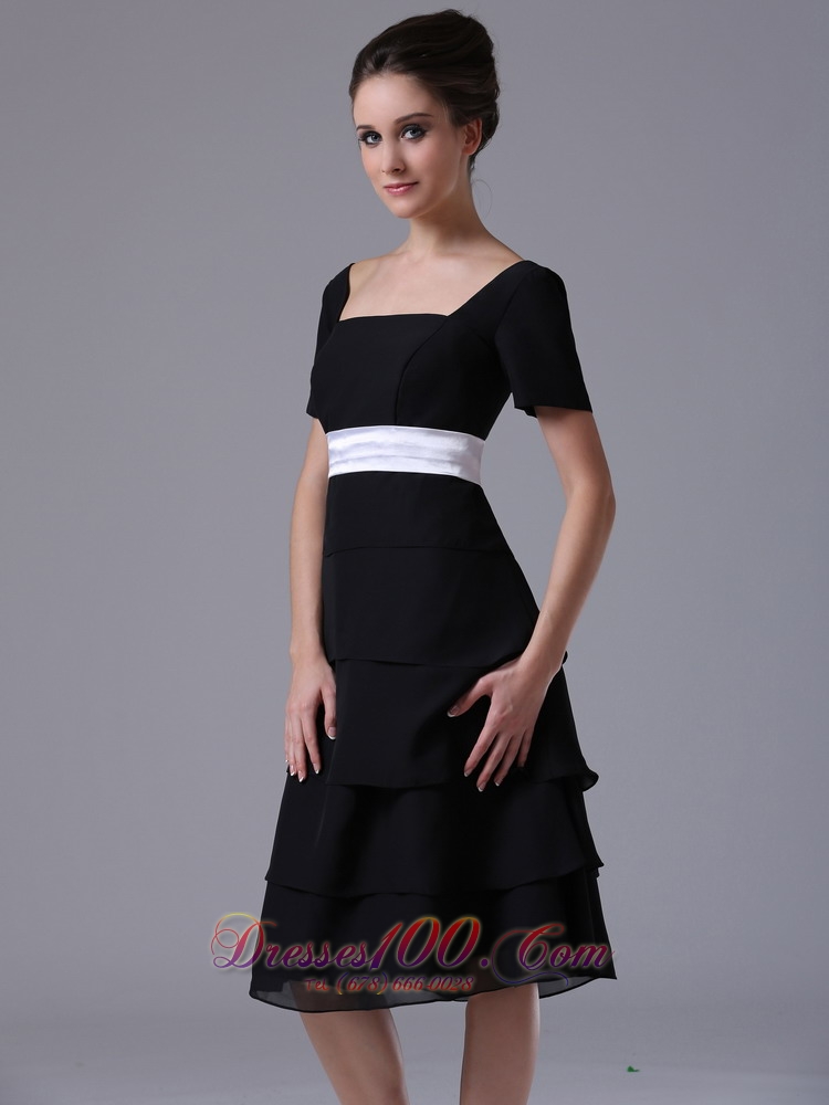 Black tiered skirt Square Black Dama Dresses Chiffon