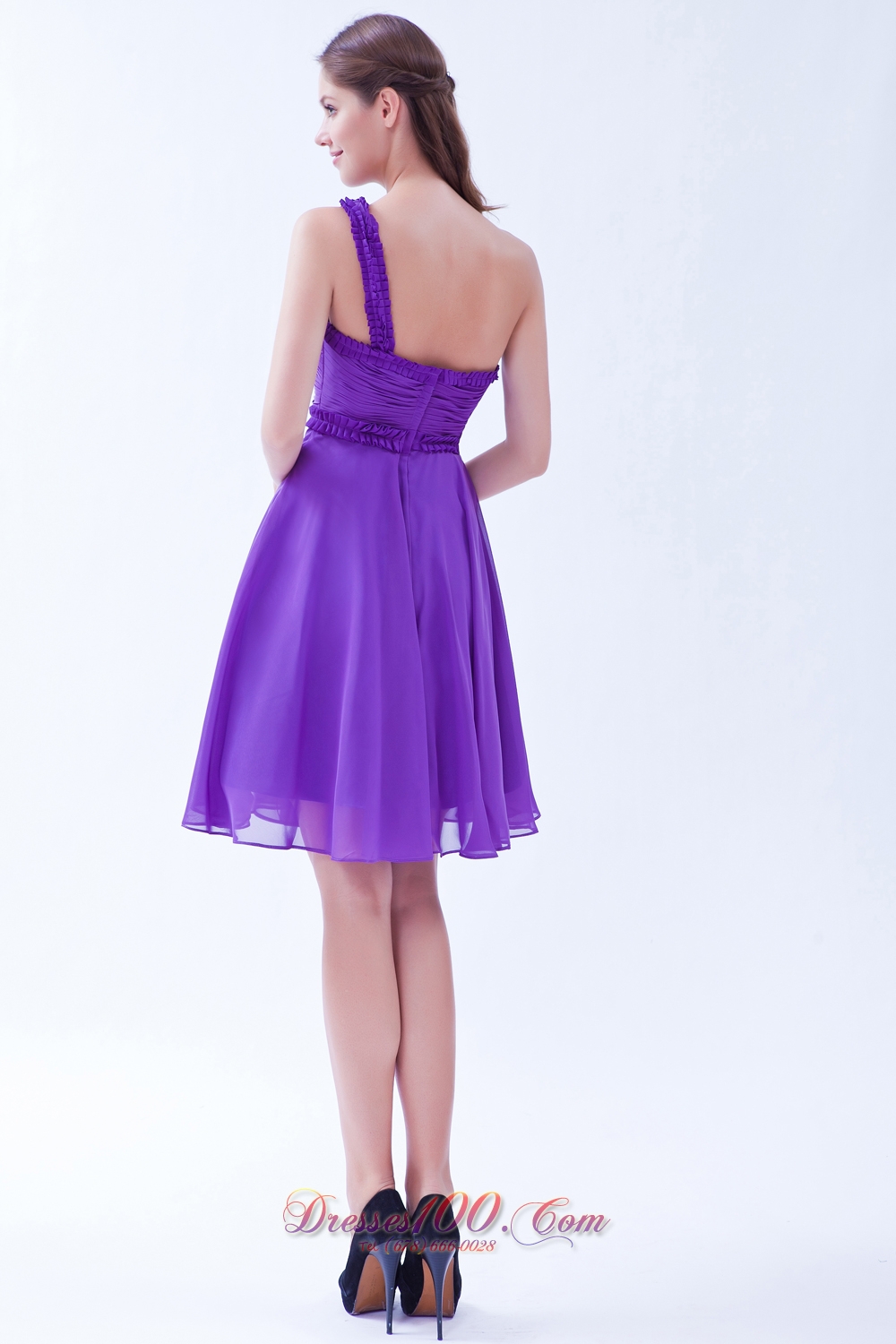 ... Dresses, One Shoulder Purple A-line Chiffon Knee-length Dama Dresses
