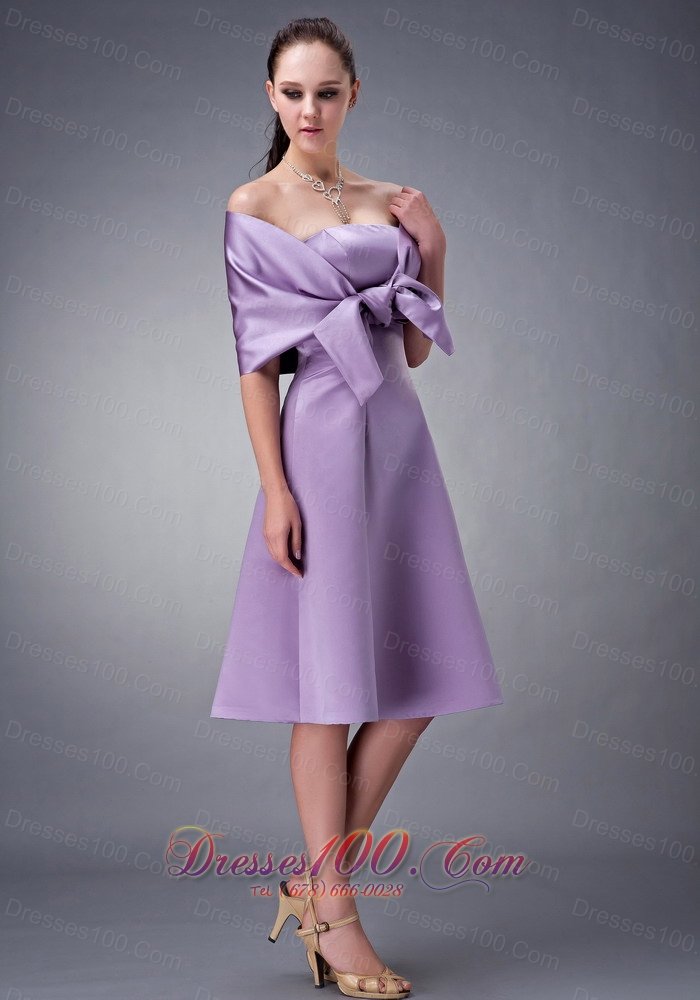 wrap Tied Bow Decorated Bridesmaid Dress Tea-length