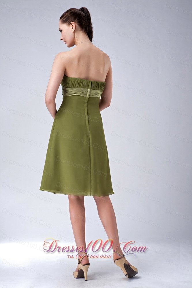 Olive Green Empire Ruched Bridesmaid Dress Knee-length