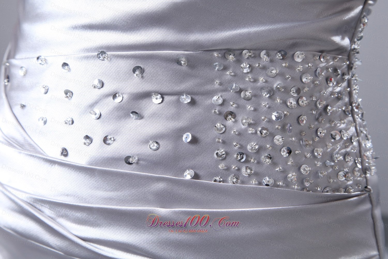 Silver Beading Evening Prom Dress Ruched Strapless