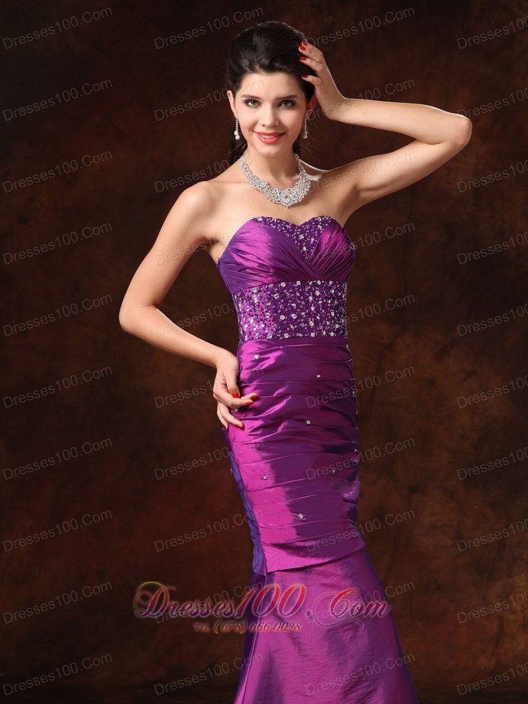 Purple Mermaid Beaded Formal Evening Prom Gowns