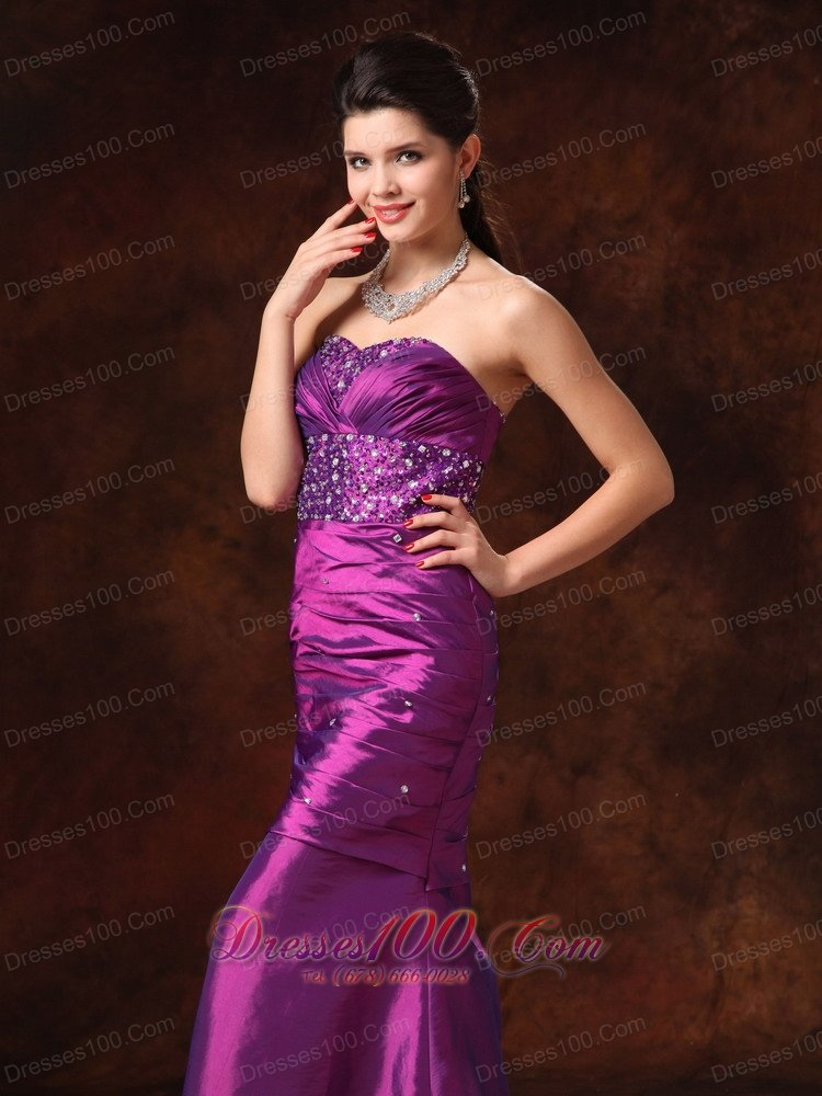 Purple Mermaid Beaded Formal Evening Prom Gowns