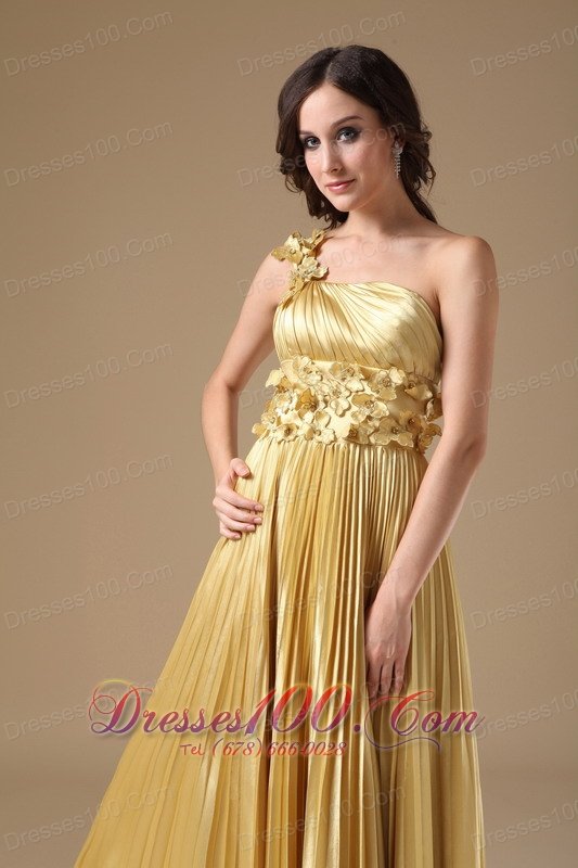 Evening Dress Empire Elastic Satin Hand Made Flowers Pleat
