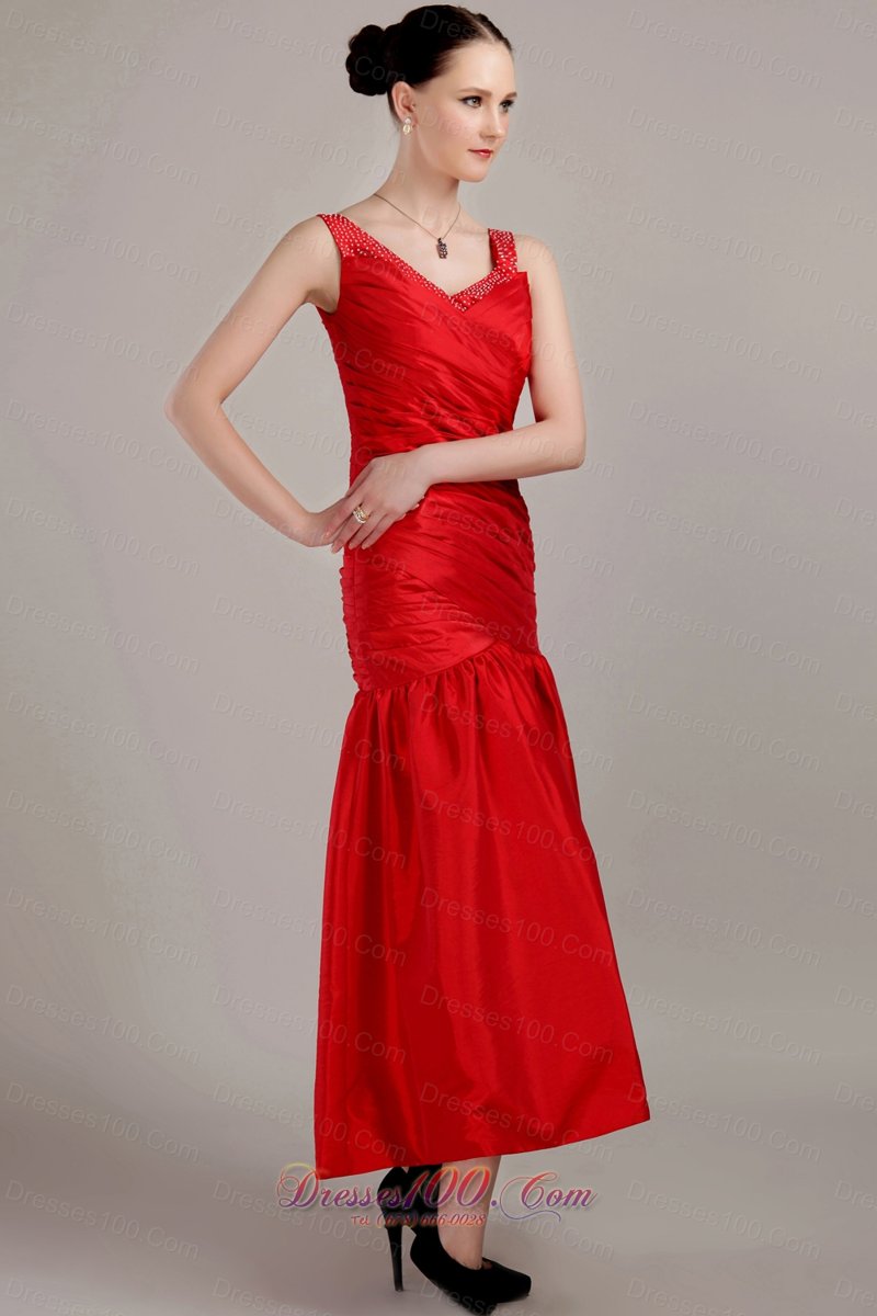2013 New Style Red Ruch Tea-length Prom Dress