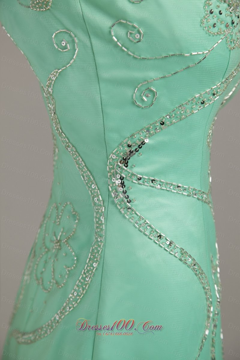 Apple Green Empire Sweep Train Beaidng Prom Dress