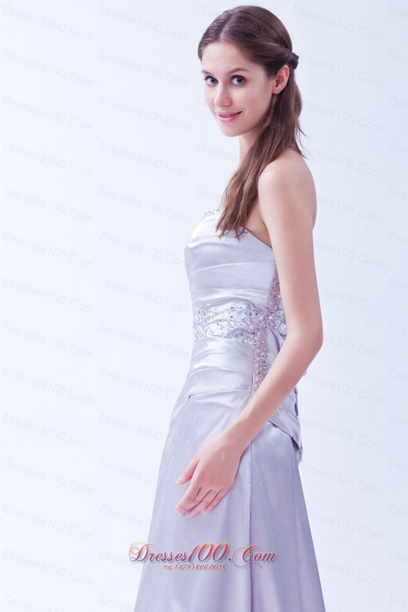 Silver Column Elastic Beading Prom Dress Brush Train