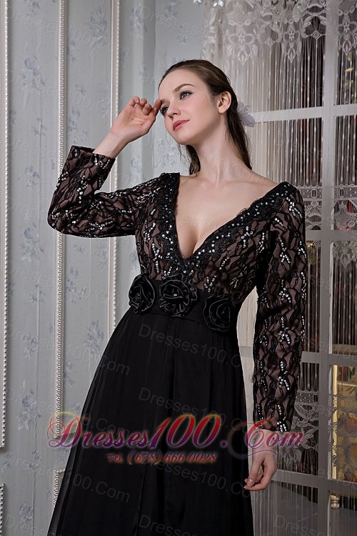Sleeves V-neck Beading Court Train Mother Of The Bride Dress