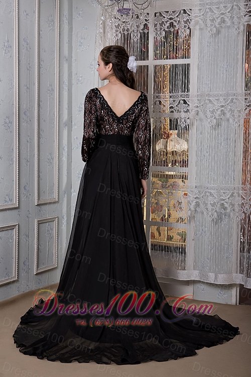 Sleeves V-neck Beading Court Train Mother Of The Bride Dress