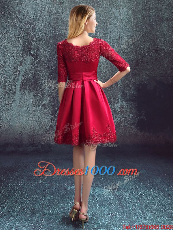 Wine Red Half Sleeves Satin Zipper Dama Dress for Quinceanera for Prom and Party and Wedding Party
